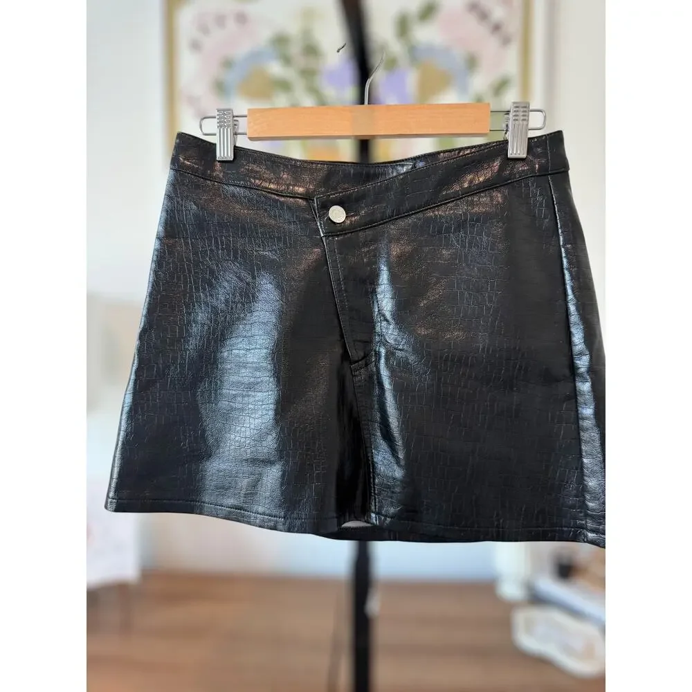 NWT Torn By Rony Kobo Donnie Faux Croc Leather Crossover Mini Skirt Womens Sze 8